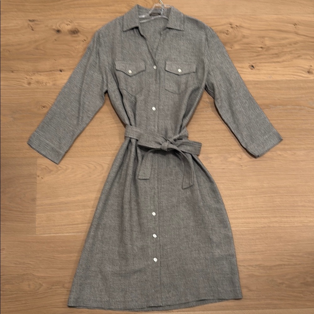 Gray Belted Shirt Dress